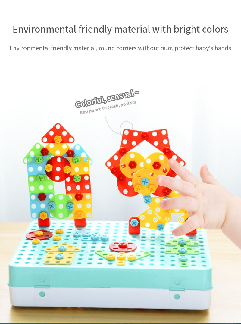 Creative Mosaic Drill Set for Kids, Creative Drilling Toy with Screwdriver Tool Playset