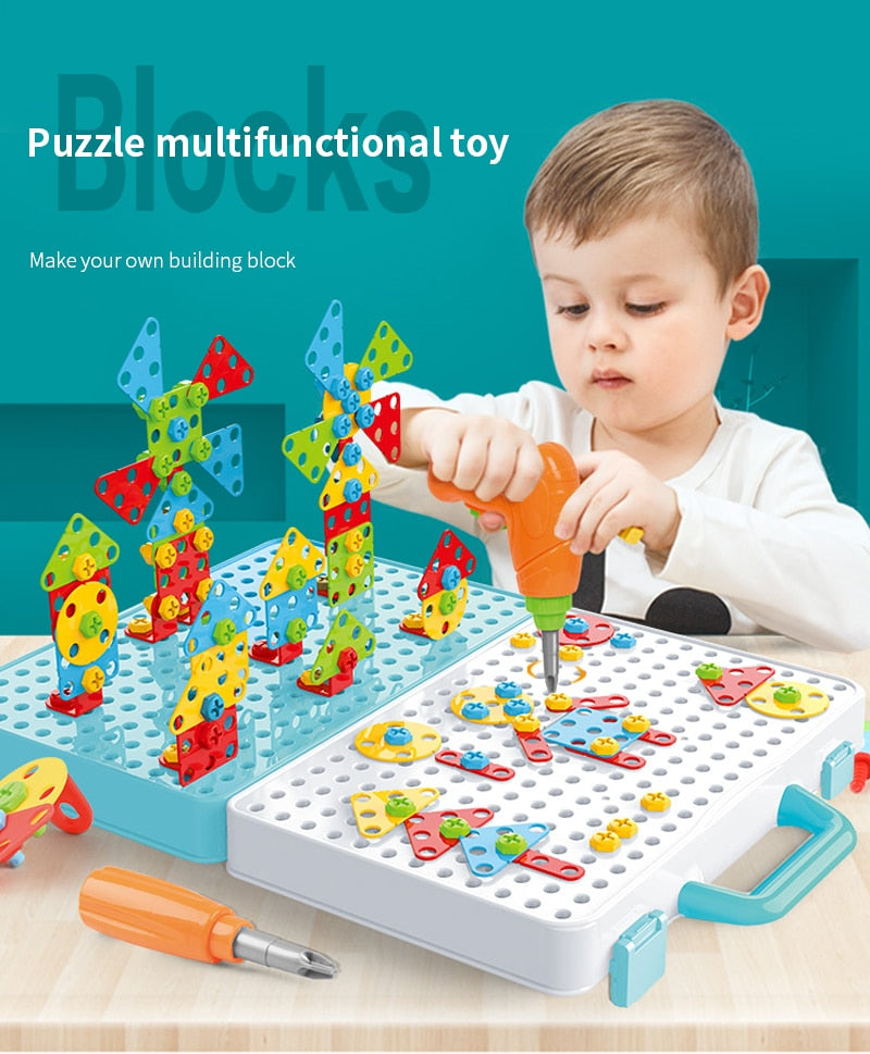 Creative Mosaic Drill Set for Kids, Creative Drilling Toy with Screwdriver Tool Playset