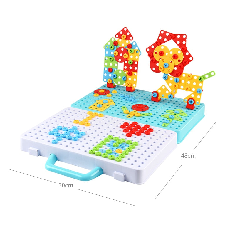 Creative Mosaic Drill Set for Kids, Creative Drilling Toy with Screwdriver Tool Playset