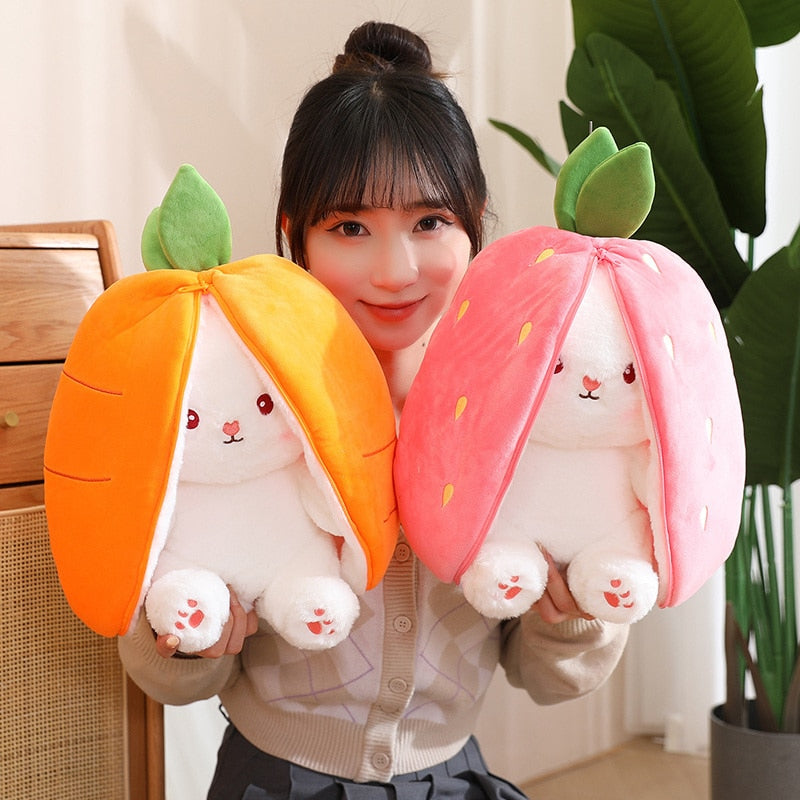 Magical Carrot to Rabbit Transformation - 18CM Cute Bunny Plush Toy with Long Ears, a Kawaii Kids' Must-Have