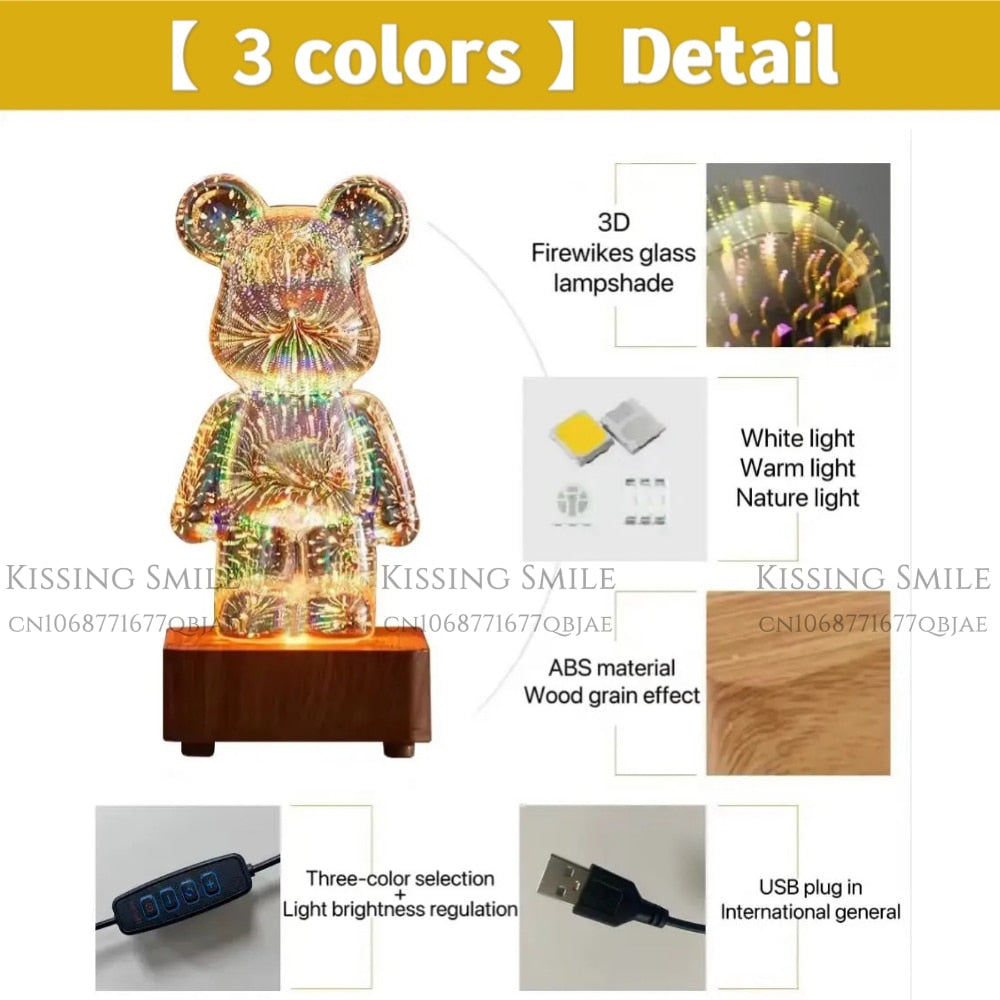 3D Fireworks Bear Decorative Light