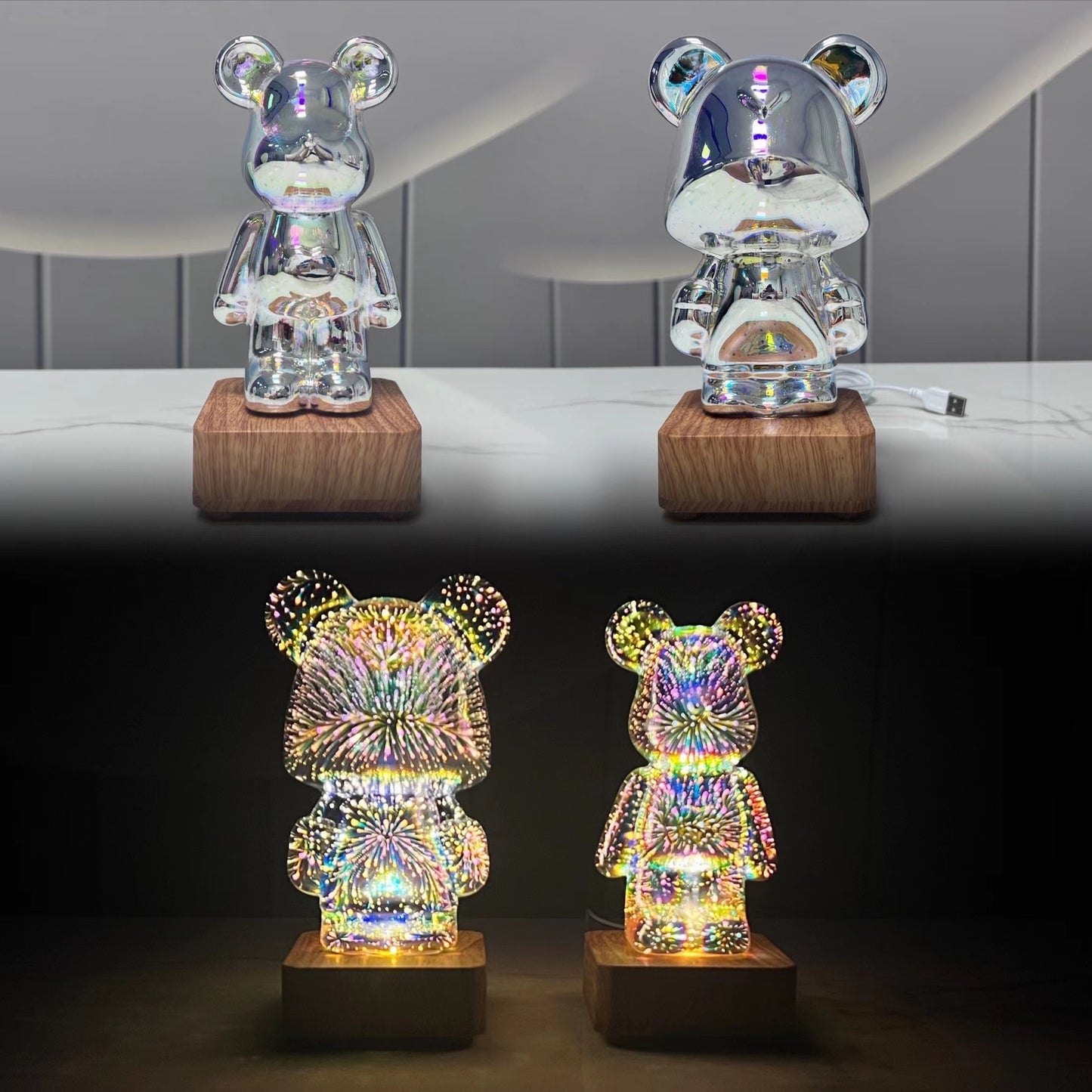3D Fireworks Bear Decorative Light