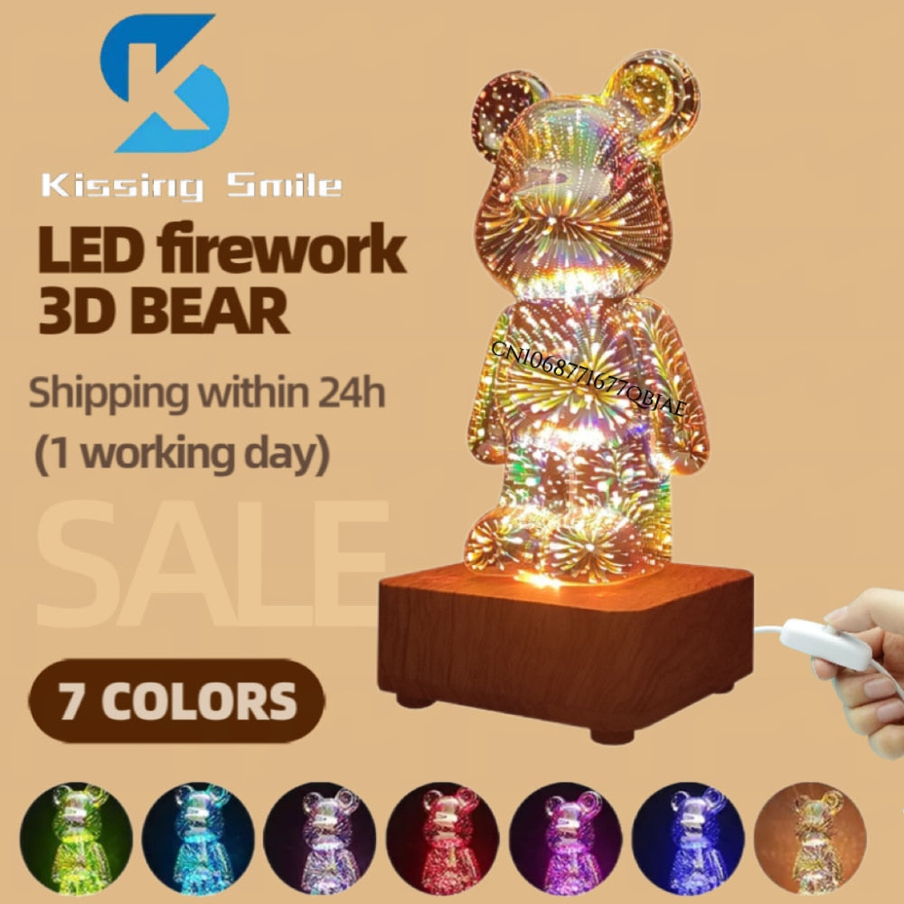 3D Fireworks Bear Decorative Light