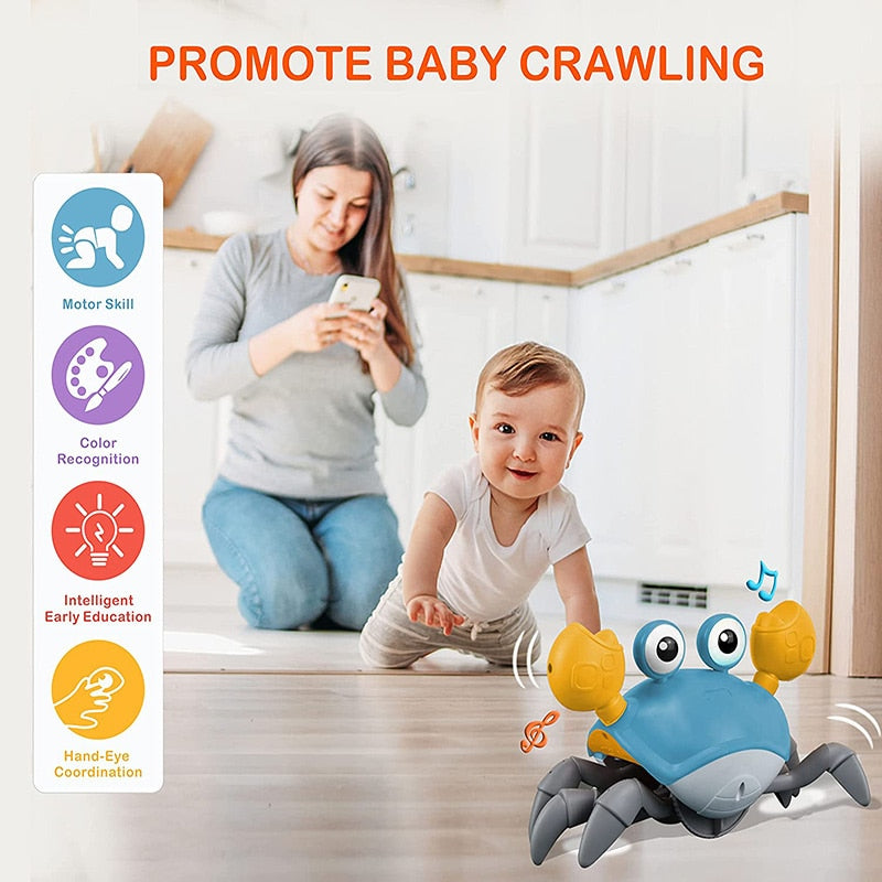 Crawling Crab Baby Toy Gifts,Infant Tummy Time Toys,Cute Dancing Walking Moving Babies Sensory Induction Crabs with Light Up Music for 6-12 1-3 Year Old Toddler Gifts