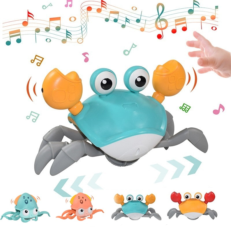 Crawling Crab Baby Toy Gifts,Infant Tummy Time Toys,Cute Dancing Walking Moving Babies Sensory Induction Crabs with Light Up Music for 6-12 1-3 Year Old Toddler Gifts