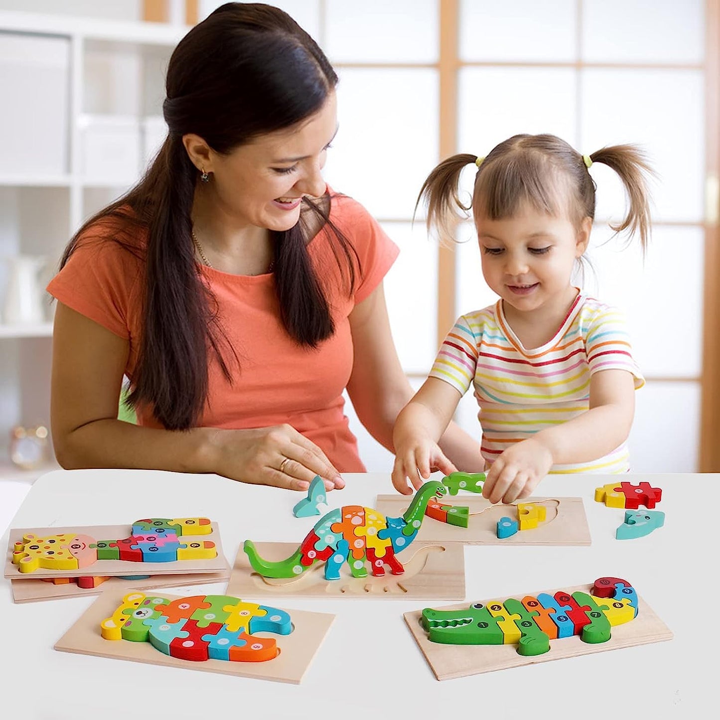 Wooden Toddler Puzzles for Kids Ages 3-5, 4-Pack Toddler Puzzle...