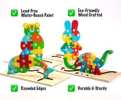 Wooden Toddler Puzzles for Kids Ages 3-5, 4-Pack Toddler Puzzle...