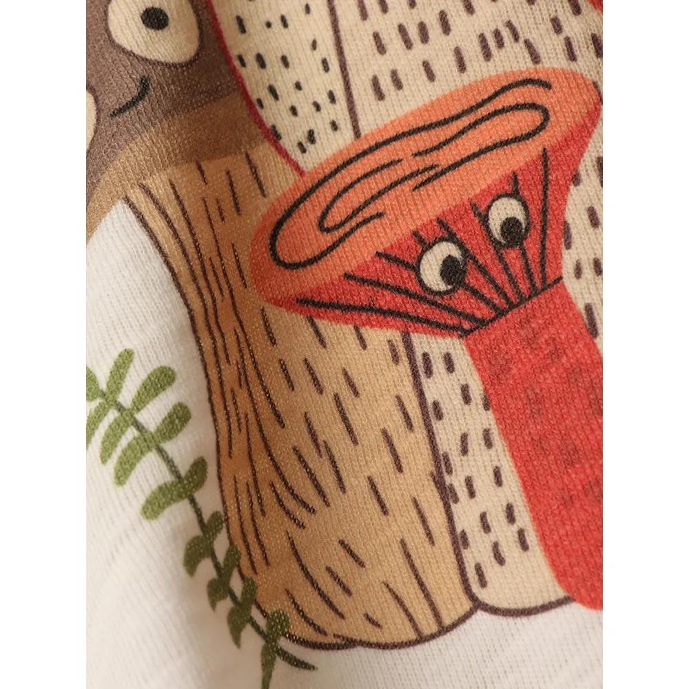 Retro Apricot Mushroom Cute T-Shirts: Casual Summer Woman Tshirts