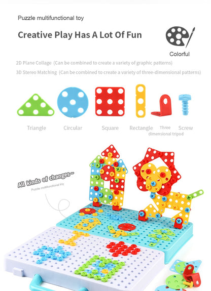 Creative Mosaic Drill Set for Kids, Creative Drilling Toy with Screwdriver Tool Playset