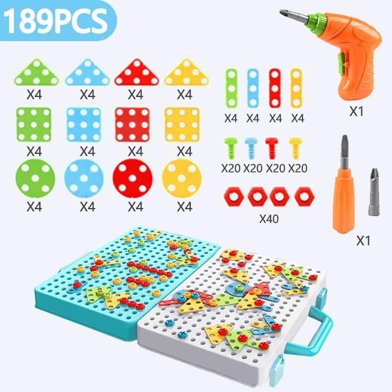 Creative Mosaic Drill Set for Kids, Creative Drilling Toy with Screwdriver Tool Playset