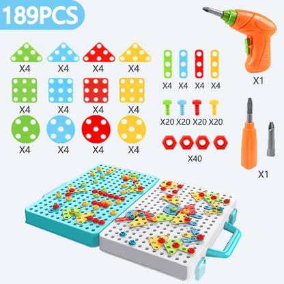 Creative Mosaic Drill Set for Kids, Creative Drilling Toy with Screwdriver Tool Playset