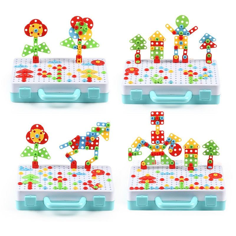 Creative Mosaic Drill Set for Kids, Creative Drilling Toy with Screwdriver Tool Playset