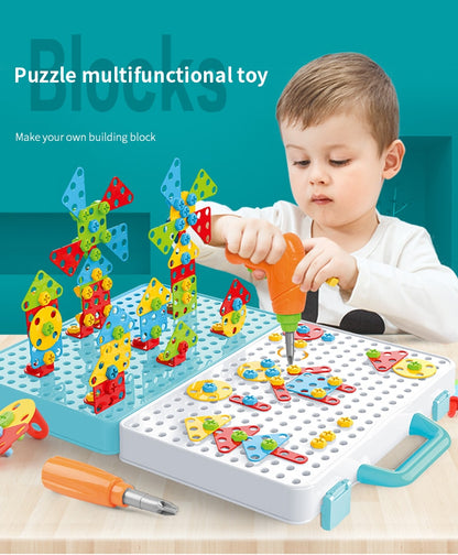 Creative Mosaic Drill Set for Kids, Creative Drilling Toy with Screwdriver Tool Playset