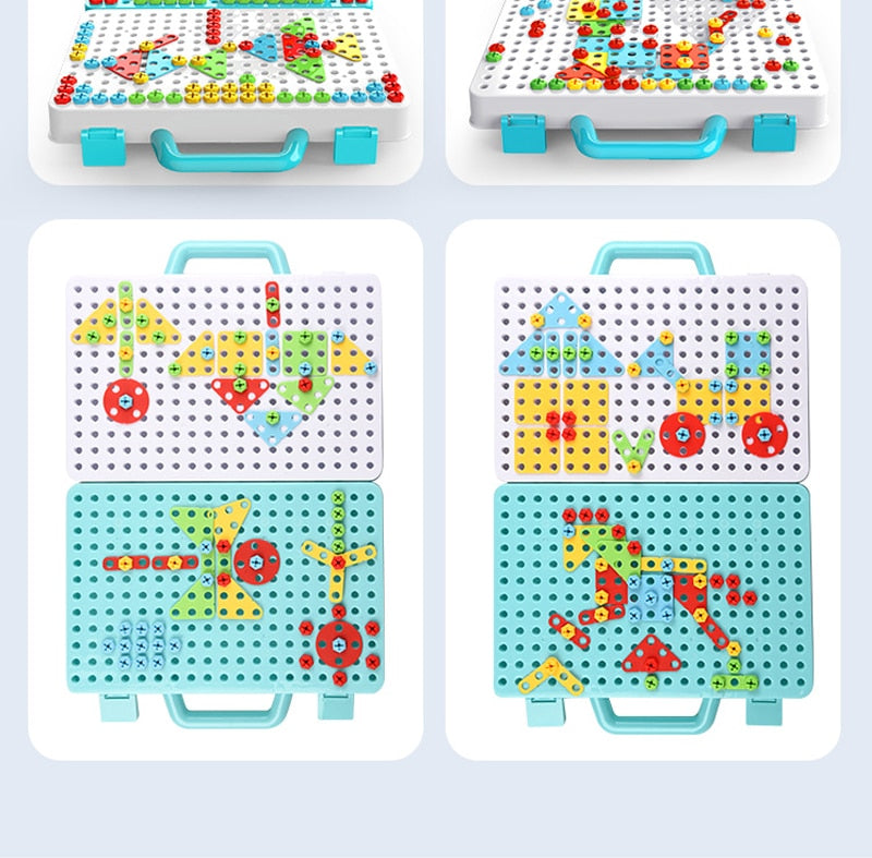 Creative Mosaic Drill Set for Kids, Creative Drilling Toy with Screwdriver Tool Playset