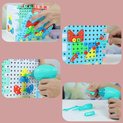 Creative Mosaic Drill Set for Kids, Creative Drilling Toy with Screwdriver Tool Playset