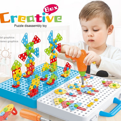 Creative Mosaic Drill Set for Kids, Creative Drilling Toy with Screwdriver Tool Playset