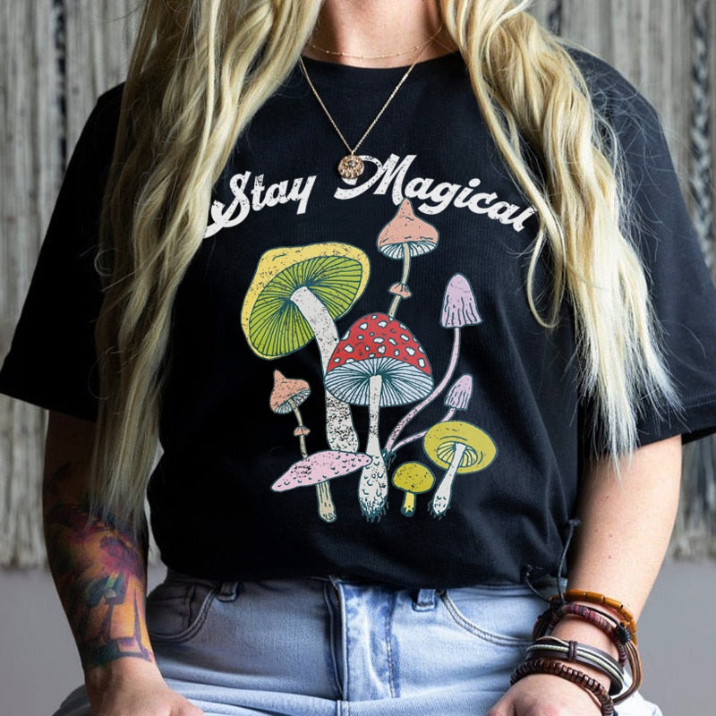 Retro Mushroom Print Oversized T-Shirt: Egirl Aesthetic meets Vintage Streetwear Chic