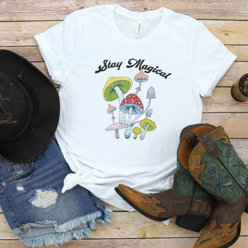 Retro Mushroom Print Oversized T-Shirt: Egirl Aesthetic meets Vintage Streetwear Chic