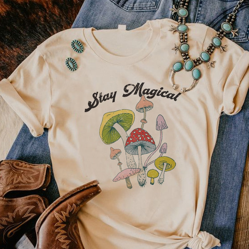 Retro Mushroom Print Oversized T-Shirt: Egirl Aesthetic meets Vintage Streetwear Chic