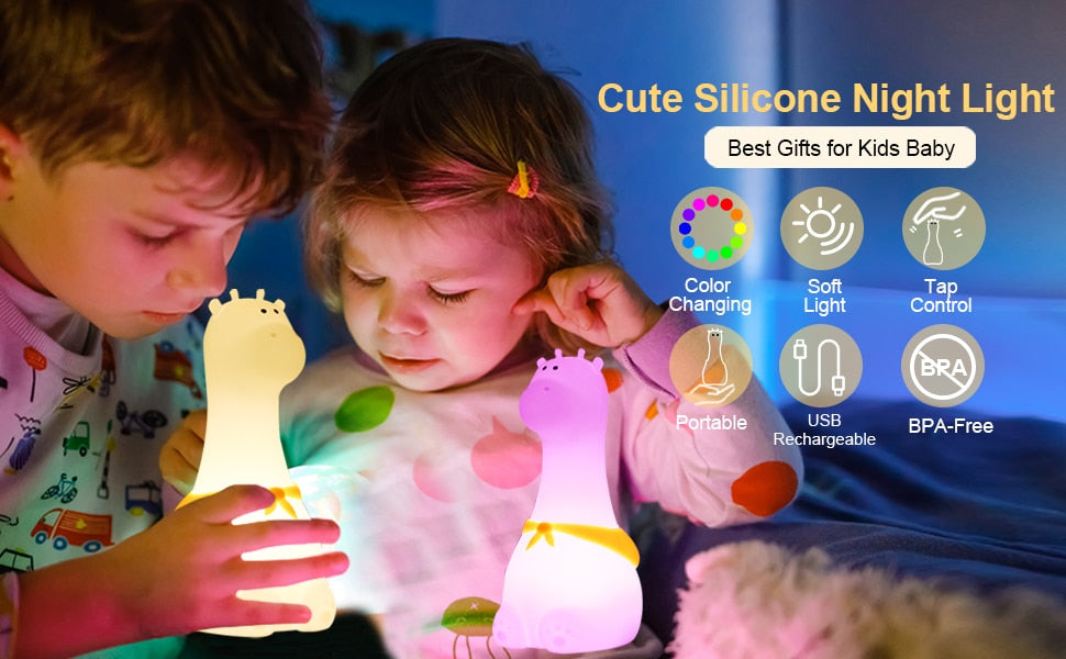 Adorable LED Night Light for Kids: Touch Sensor Bedroom Lamp with Charming Room Decor Appeal