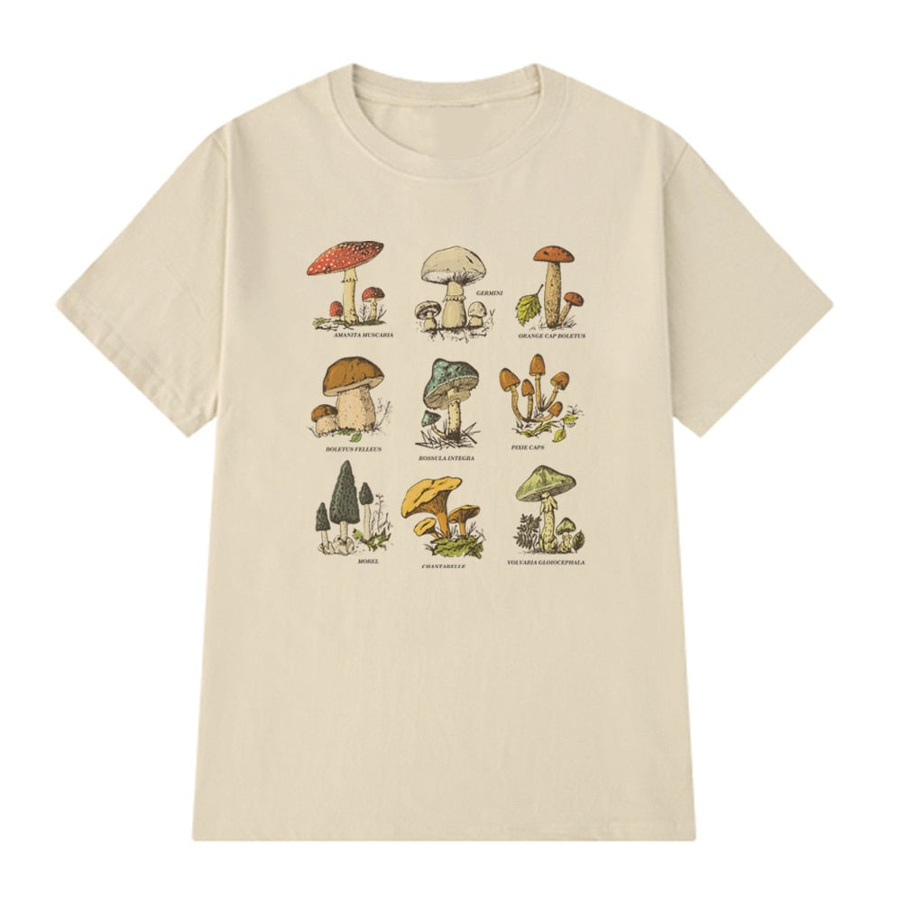 Retro Mushroom Print Oversized T-Shirt: Egirl Aesthetic meets Vintage Streetwear Chic