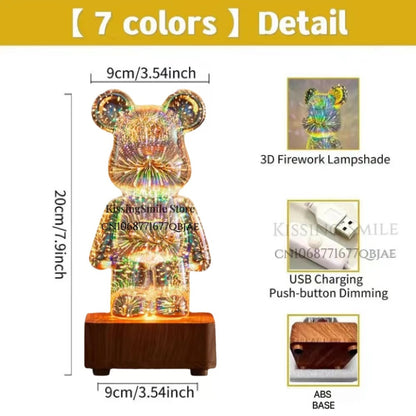 3D Fireworks Bear Decorative Light