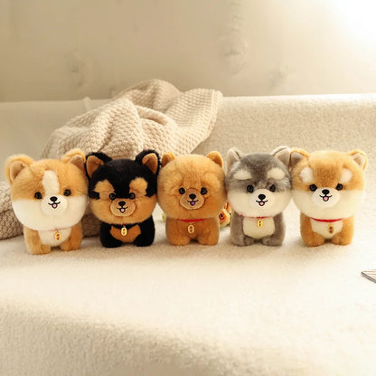 Cute plush toy featuring a furry corgi dog with a big head, embodying the charm of various lifelike animals like Shiba Inu, ChowChow, Yorkshire, Bichon, and Husky.