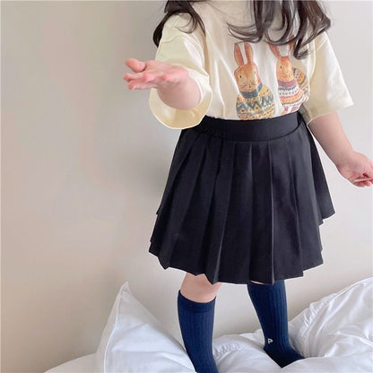 2024 Summer Girls T-shirt Short-sleeve Tops for Kids Cartoon Beige Color