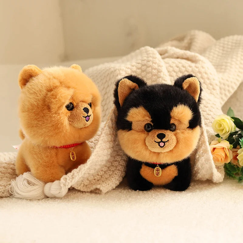 Cute plush toy featuring a furry corgi dog with a big head, embodying the charm of various lifelike animals like Shiba Inu, ChowChow, Yorkshire, Bichon, and Husky.