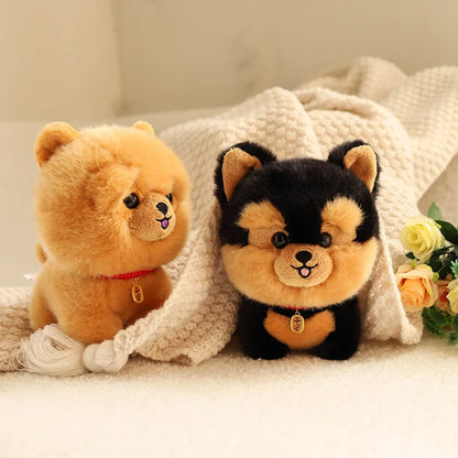 Cute plush toy featuring a furry corgi dog with a big head, embodying the charm of various lifelike animals like Shiba Inu, ChowChow, Yorkshire, Bichon, and Husky.