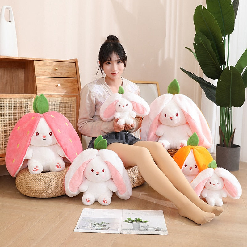 Magical Carrot to Rabbit Transformation - 18CM Cute Bunny Plush Toy with Long Ears, a Kawaii Kids' Must-Have