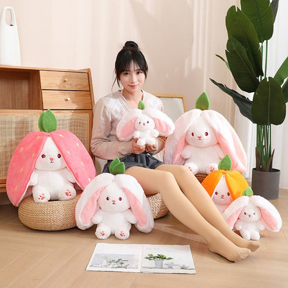 Magical Carrot to Rabbit Transformation - 18CM Cute Bunny Plush Toy with Long Ears, a Kawaii Kids' Must-Have