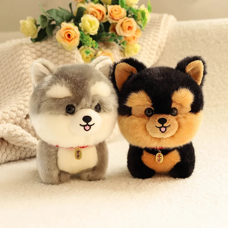 Cute plush toy featuring a furry corgi dog with a big head, embodying the charm of various lifelike animals like Shiba Inu, ChowChow, Yorkshire, Bichon, and Husky.