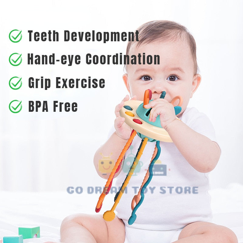 Montessori Sensory Development Toys: Pull-String Finger Grasp Trainer for Early Learning and Teething (BPA-Free, 1-3 Years)