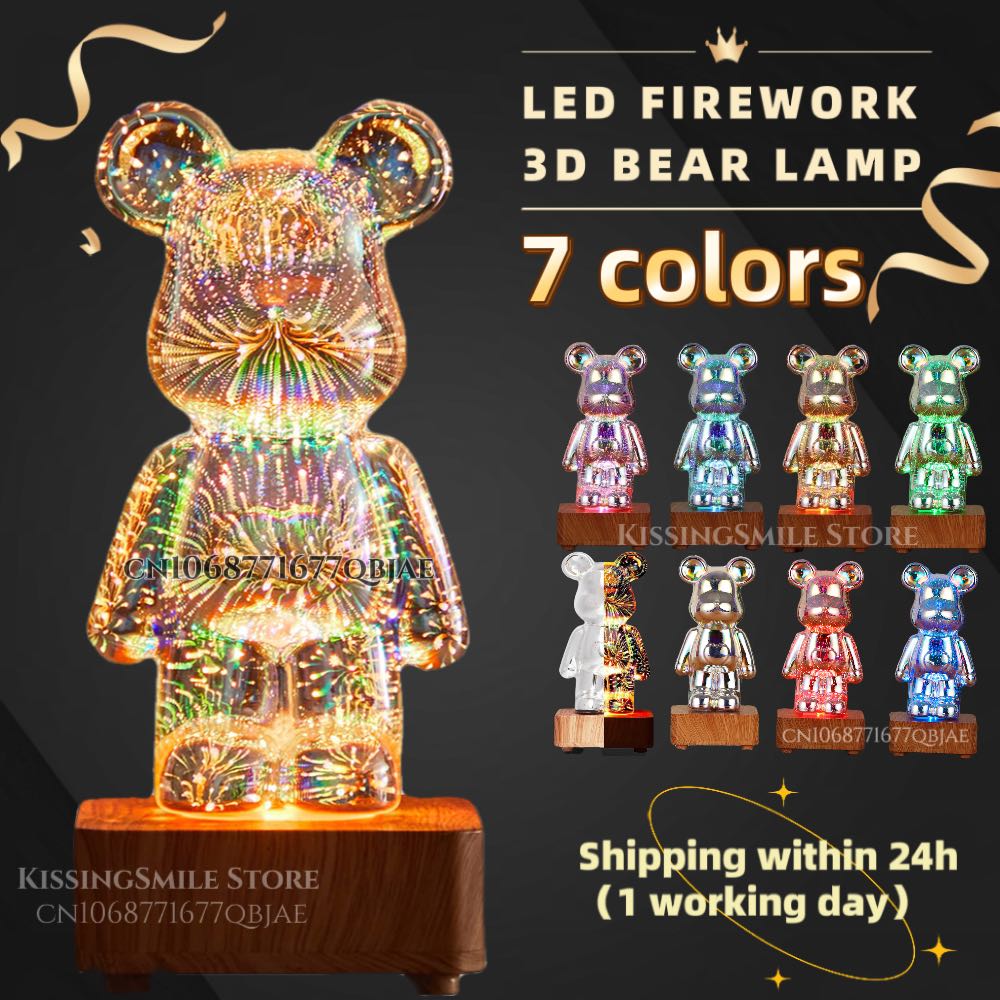 3D Fireworks Bear Decorative Light