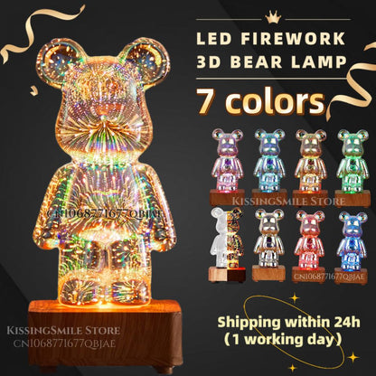 3D Fireworks Bear Decorative Light