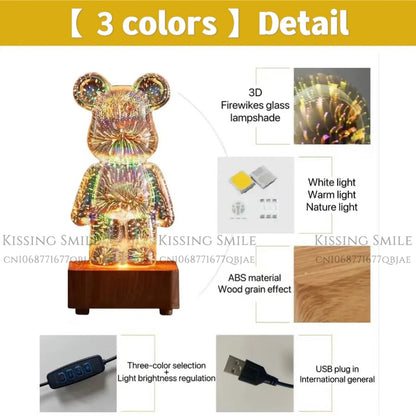 3D Fireworks Bear Decorative Light