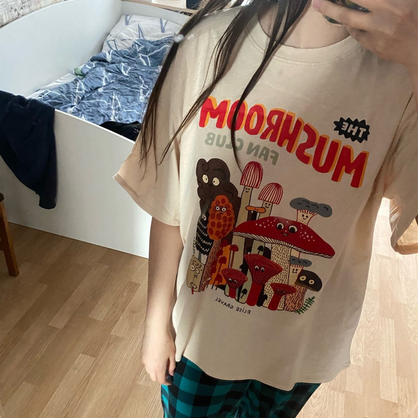 Retro Apricot Mushroom Cute T-Shirts: Casual Summer Woman Tshirts