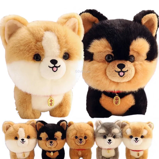 Cute plush toy featuring a furry corgi dog with a big head, embodying the charm of various lifelike animals like Shiba Inu, ChowChow, Yorkshire, Bichon, and Husky.