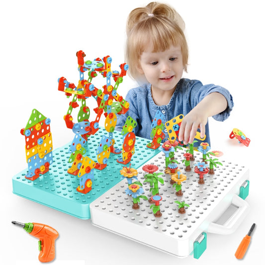 Creative Mosaic Drill Set for Kids, Creative Drilling Toy with Screwdriver Tool Playset