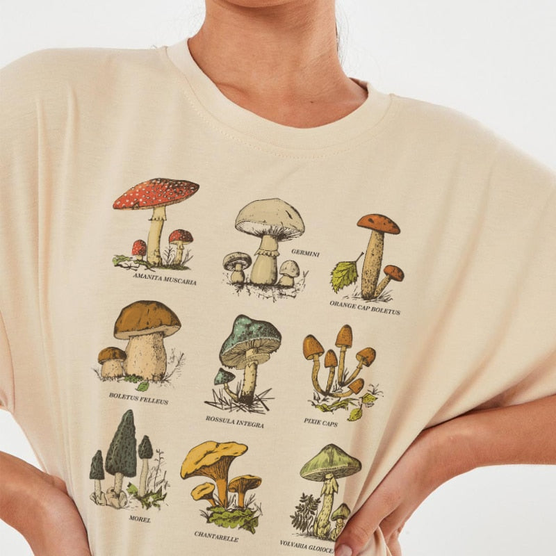 Retro Mushroom Print Oversized T-Shirt: Egirl Aesthetic meets Vintage Streetwear Chic