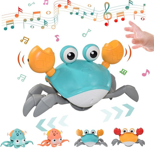 Crawling Crab Baby Toy Gifts,Infant Tummy Time Toys,Cute Dancing Walking Moving Babies Sensory Induction Crabs with Light Up Music for 6-12 1-3 Year Old Toddler Gifts